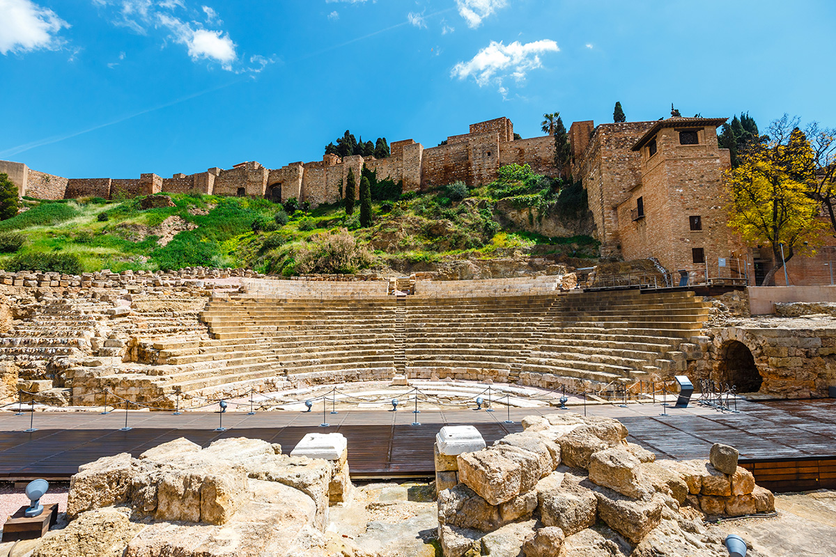 The extensive remains of a Roman Theatre sit below the Alcazaba