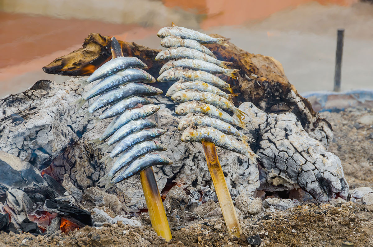 Sardines on barbeque sticks