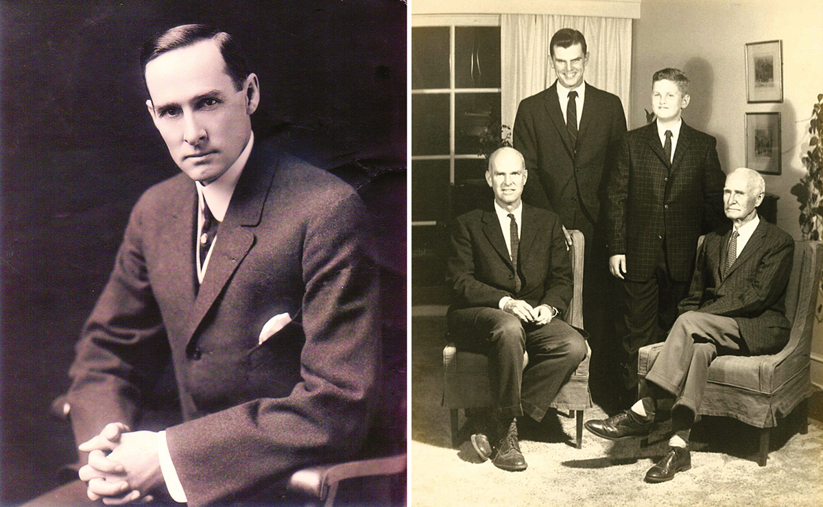Burt Byron Clover in 1904. Right: The three generations in 1961